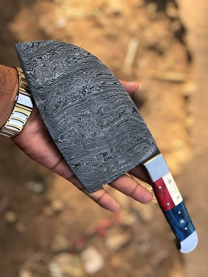 CUSTOM HANDMADE DAMASCUS STEEL CLEAVER KNIFE - SUSA KNIVES