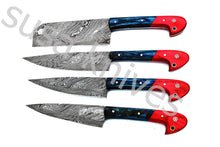 Load image into Gallery viewer, Custom Made Damascus Steel Kitchen Knives Set / Chef’s Knife 4-Pcs Set - SUSA KNIVES
