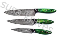 Load image into Gallery viewer, Custom Made Damascus Steel Kitchen Knives Set / Chef’s Knife 3-Pcs Set - SUSA KNIVES
