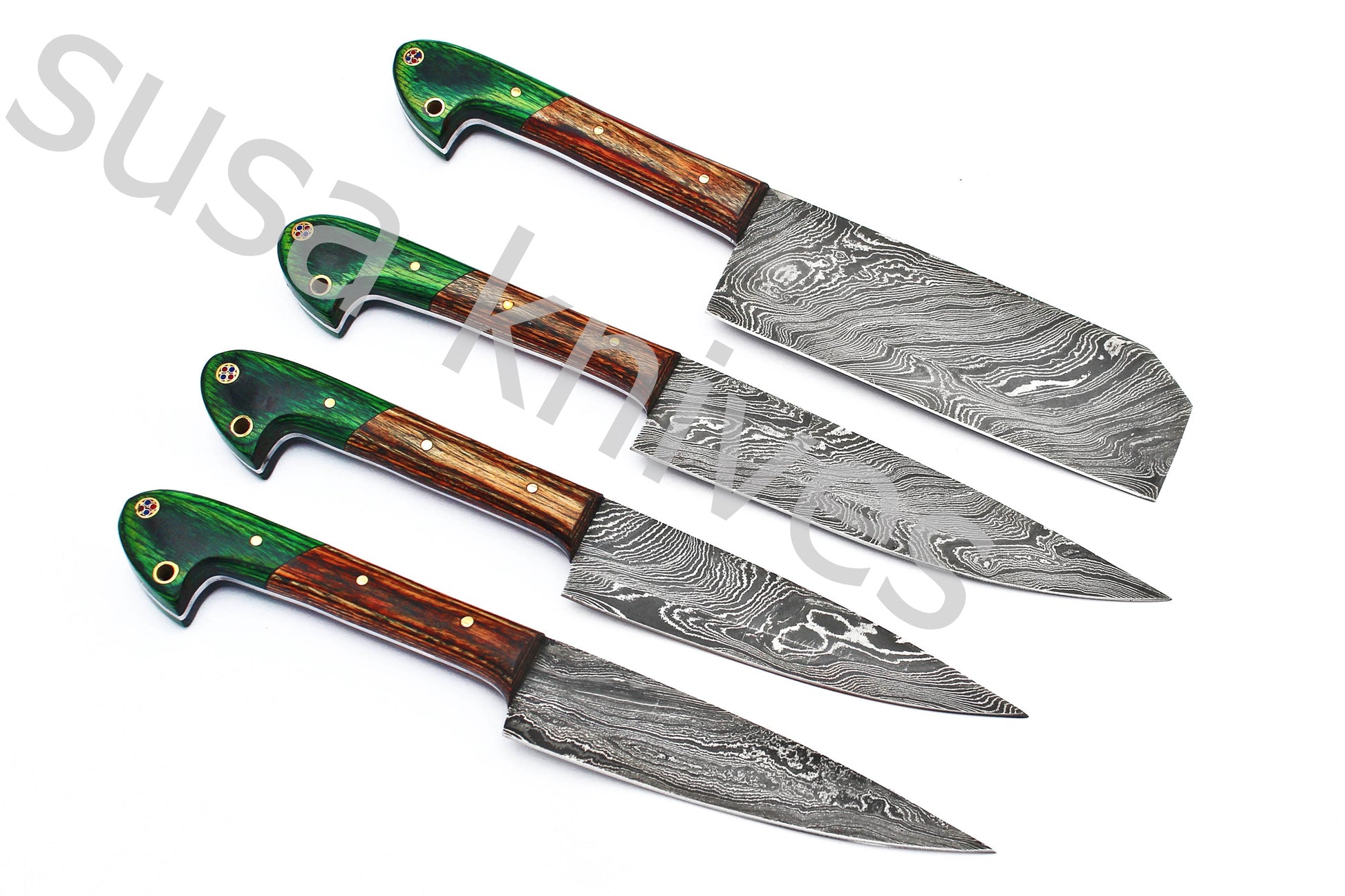 Custom Made Damascus Steel Kitchen Knives Set / Chef’s Knife 4-Pcs Set - SUSA KNIVES