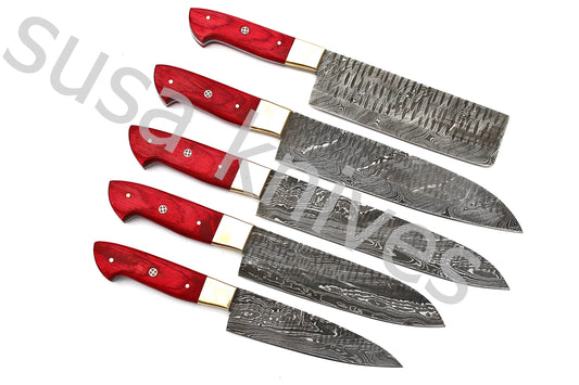 Custom Made Damascus Steel Kitchen Knives Set / Chef’s Knife 5-Pcs Set - SUSA KNIVES