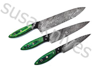 Load image into Gallery viewer, Custom Made Damascus Steel Kitchen Knives Set / Chef’s Knife 3-Pcs Set - SUSA KNIVES
