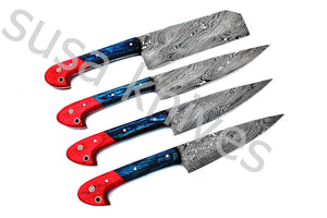 Custom Made Damascus Steel Kitchen Knives Set / Chef’s Knife 4-Pcs Set - SUSA KNIVES