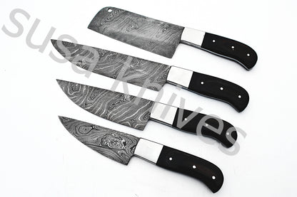 Custom Made Damascus Steel Kitchen Knives Set / Chef’s Knife 4-Pcs - SUSA KNIVES