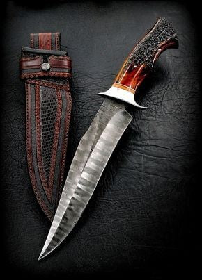 CUSTOM HANDMADE DAMASCUS STEEL BOWIE KNIFE - SUSA KNIVES
