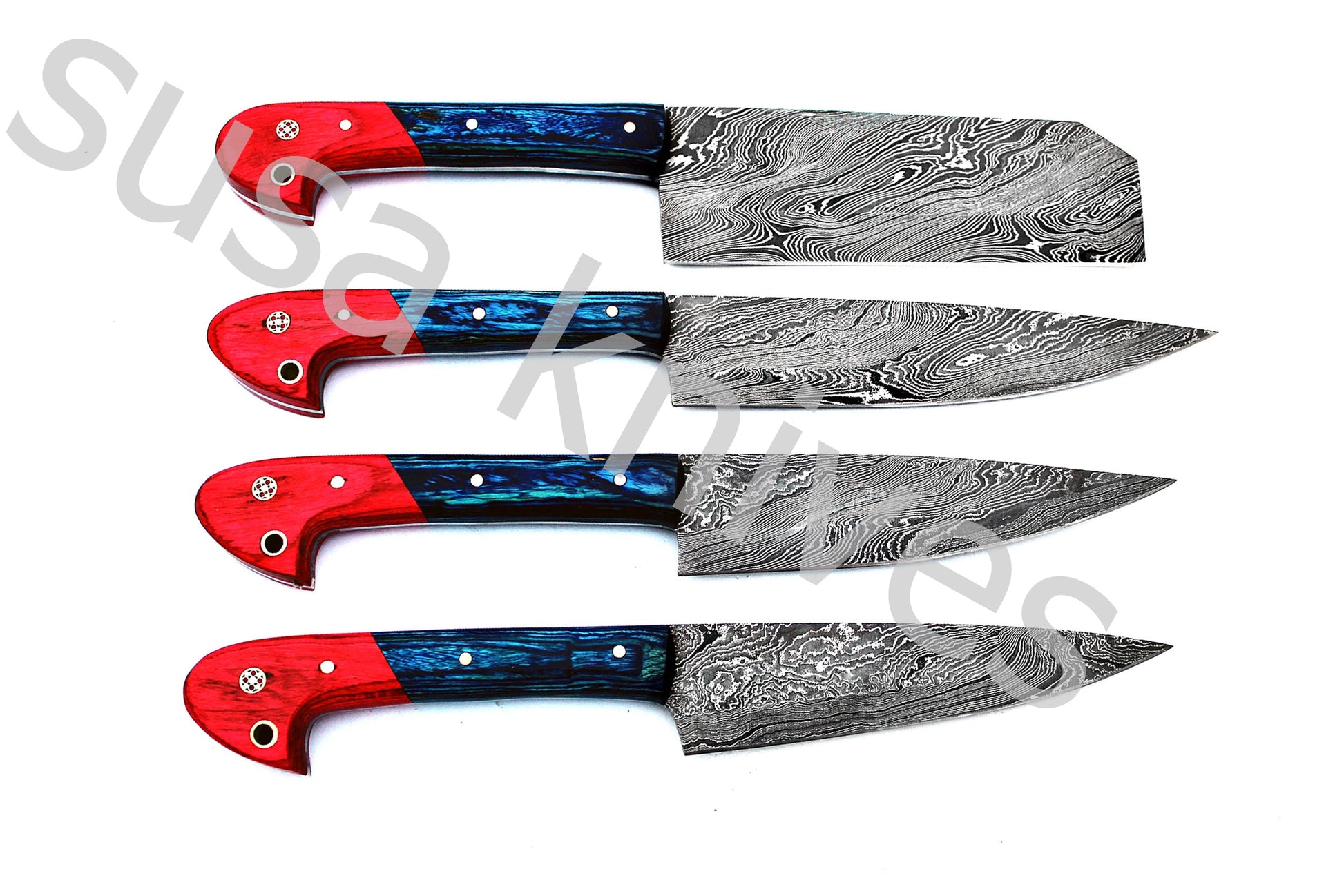 Custom Made Damascus Steel Kitchen Knives Set / Chef’s Knife 4-Pcs Set - SUSA KNIVES