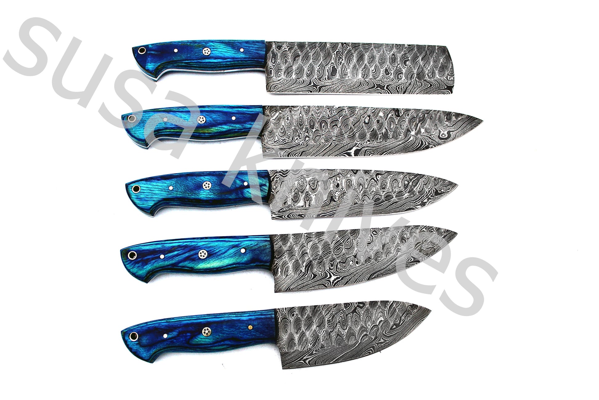 Custom Made Damascus Steel Kitchen Knives Set / Chef’s Knife 5-Pcs Set - SUSA KNIVES