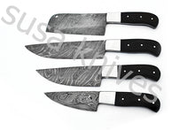 Load image into Gallery viewer, Custom Made Damascus Steel Kitchen Knives Set / Chef’s Knife 4-Pcs - SUSA KNIVES
