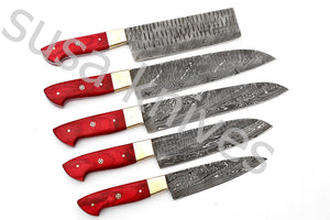 Custom Made Damascus Steel Kitchen Knives Set / Chef’s Knife 5-Pcs Set - SUSA KNIVES