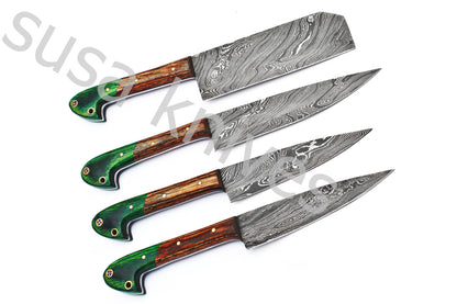 Custom Made Damascus Steel Kitchen Knives Set / Chef’s Knife 4-Pcs Set - SUSA KNIVES