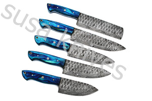 Custom Made Damascus Steel Kitchen Knives Set / Chef’s Knife 5-Pcs Set - SUSA KNIVES