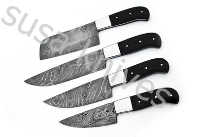 Custom Made Damascus Steel Kitchen Knives Set / Chef’s Knife 4-Pcs - SUSA KNIVES