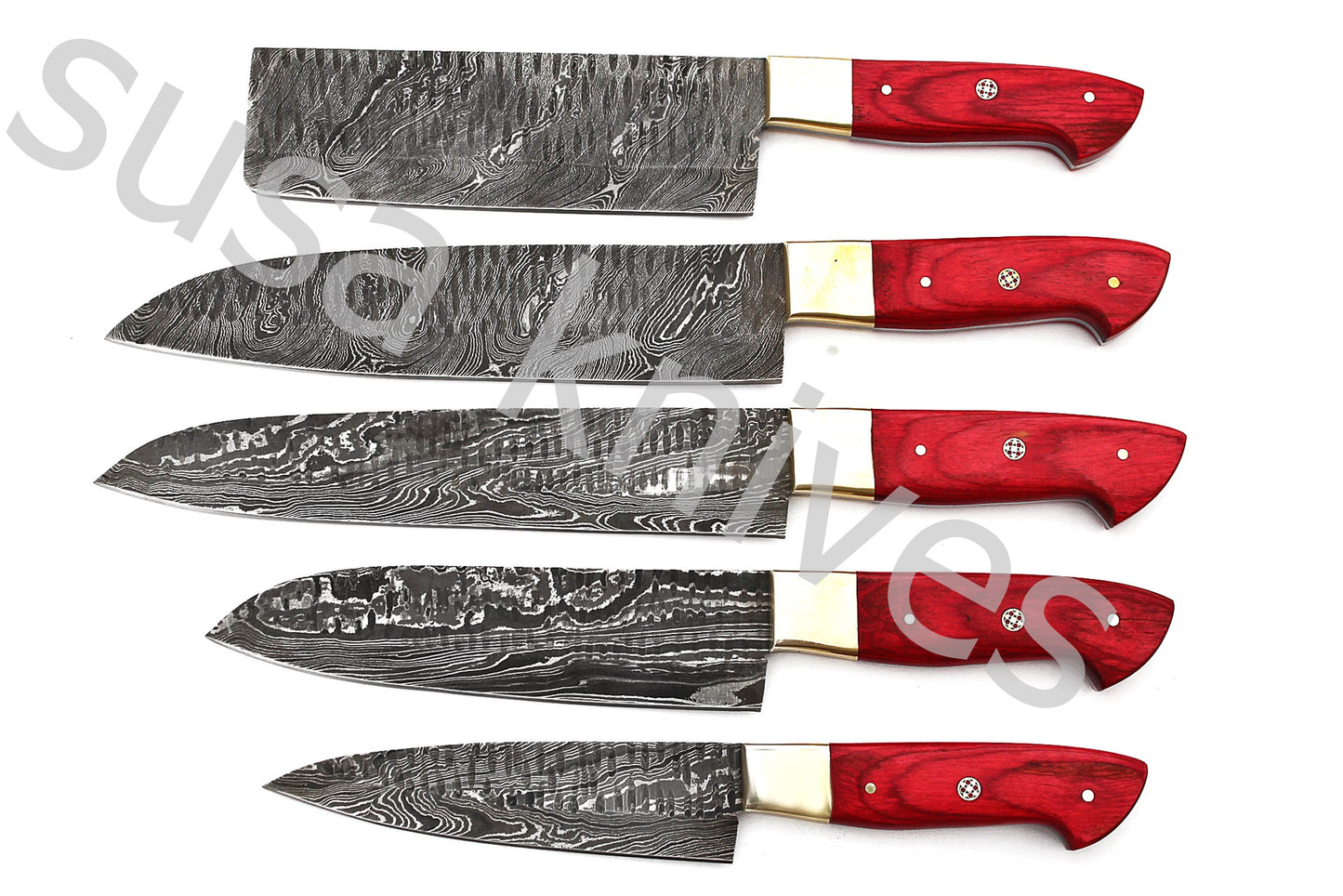 Custom Made Damascus Steel Kitchen Knives Set / Chef’s Knife 5-Pcs Set - SUSA KNIVES