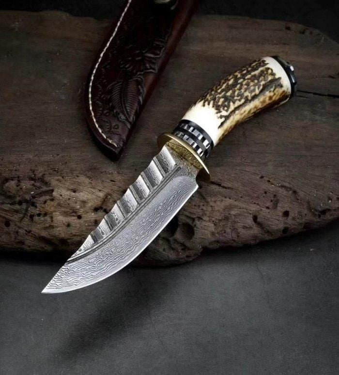 CUSTOM HANDMADE DAMASCUS STEEL HUNTING/ BOWIE KNIFE - SUSA KNIVES