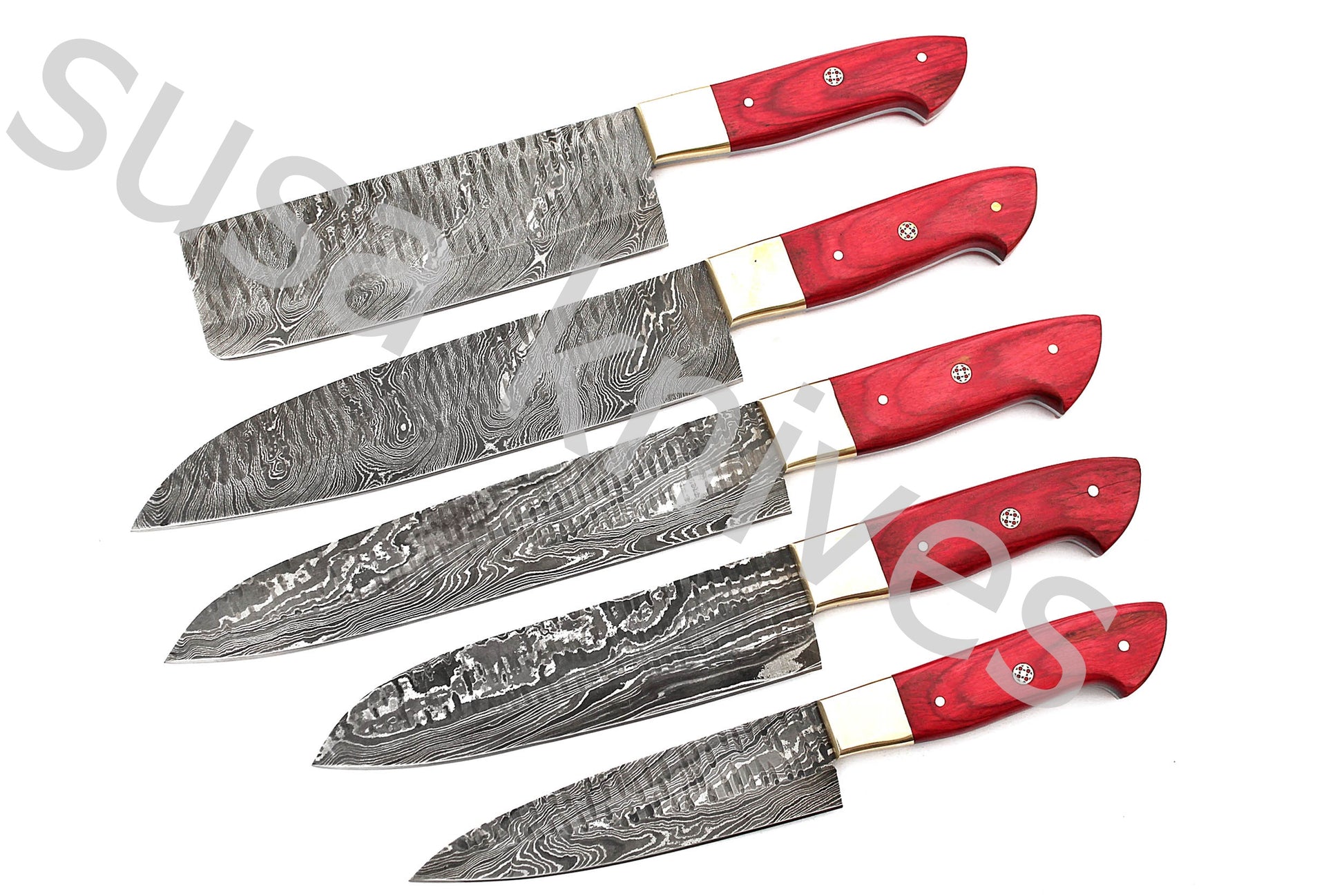 Custom Made Damascus Steel Kitchen Knives Set / Chef’s Knife 5-Pcs Set - SUSA KNIVES