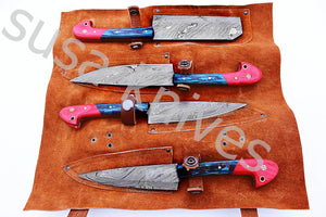 Custom Made Damascus Steel Kitchen Knives Set / Chef’s Knife 4-Pcs Set - SUSA KNIVES
