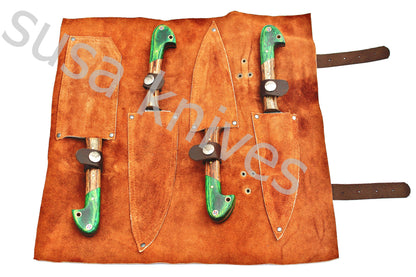 Custom Made Damascus Steel Kitchen Knives Set / Chef’s Knife 4-Pcs Set - SUSA KNIVES