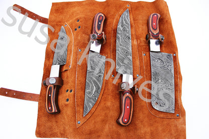 Custom Made Damascus Steel Kitchen Knives Set / Chef’s Knife 4-Pcs Set - SUSA KNIVES
