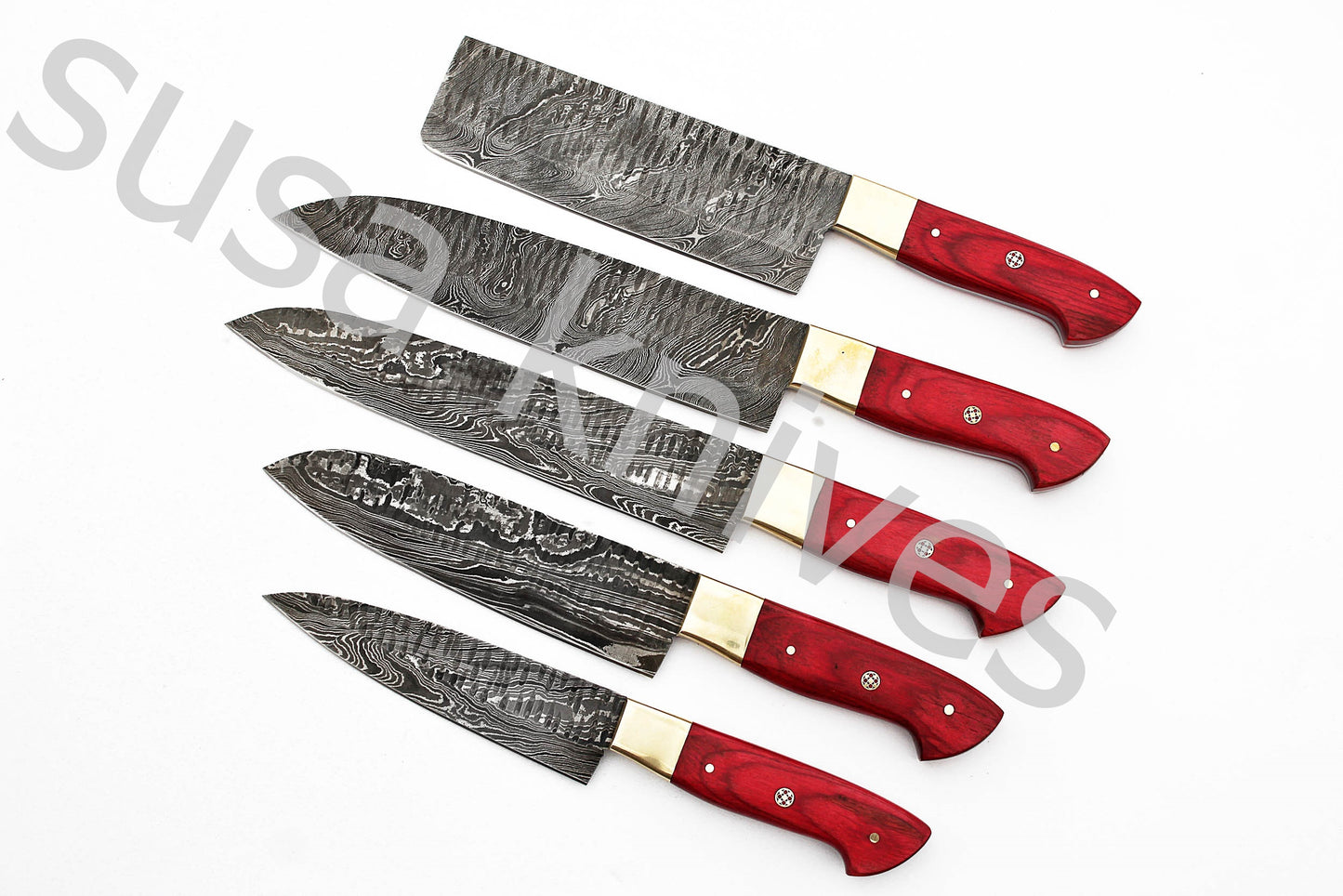 Custom Made Damascus Steel Kitchen Knives Set / Chef’s Knife 5-Pcs Set - SUSA KNIVES