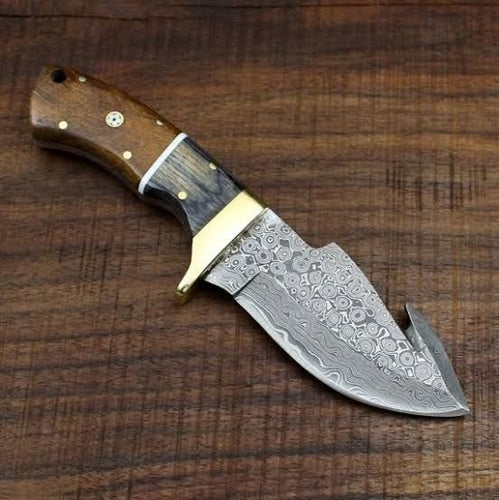 BEAUTIFUL HANDMADE DAMASCUS STEEL SKINNER KNIFE GUT HOOK - SUSA KNIVES