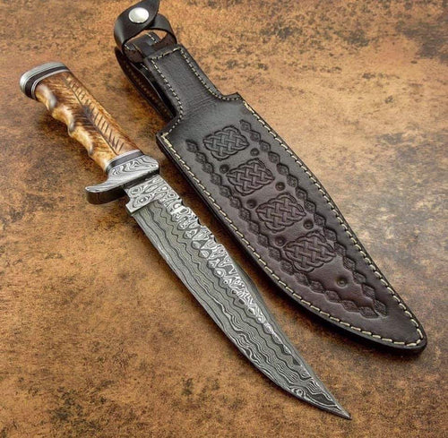 HANDMADE DAMASCUS STEEL BOWIE KNIFE - SUSA KNIVES