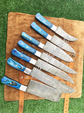 Load image into Gallery viewer, Set Of 7 Beautiful Handmade Damascus Steel Chef Knives With Leather Bag - SUSA KNIVES
