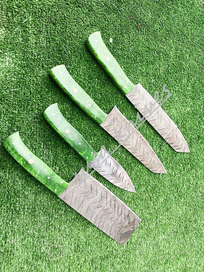 Custom Handmade Damascus Steel Fixed Blade Kitchen Chef Knife Set - SUSA KNIVES