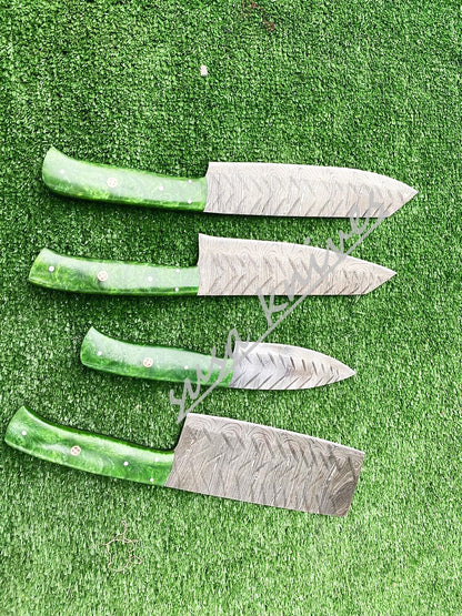 Custom Handmade Damascus Steel Fixed Blade Kitchen Chef Knife Set - SUSA KNIVES