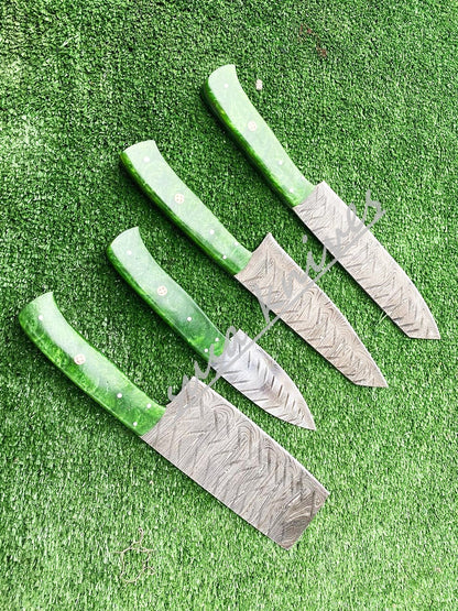 Custom Handmade Damascus Steel Fixed Blade Kitchen Chef Knife Set - SUSA KNIVES