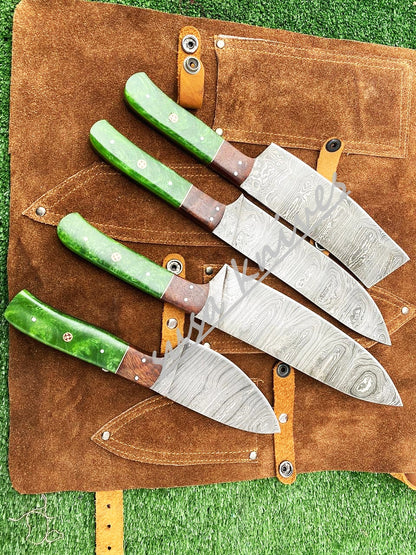 Custom Handmade Damascus Steel Fixed Blade Kitchen Chef Knife Set - SUSA KNIVES