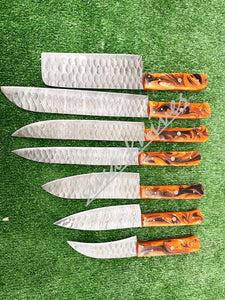 Set Of 7 Beautiful Handmade Damascus Steel Chef Knives With Leather Bag - SUSA KNIVES