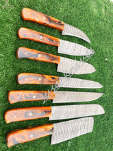Load image into Gallery viewer, Set Of 7 Beautiful Handmade Damascus Steel Chef Knives With Leather Bag - SUSA KNIVES
