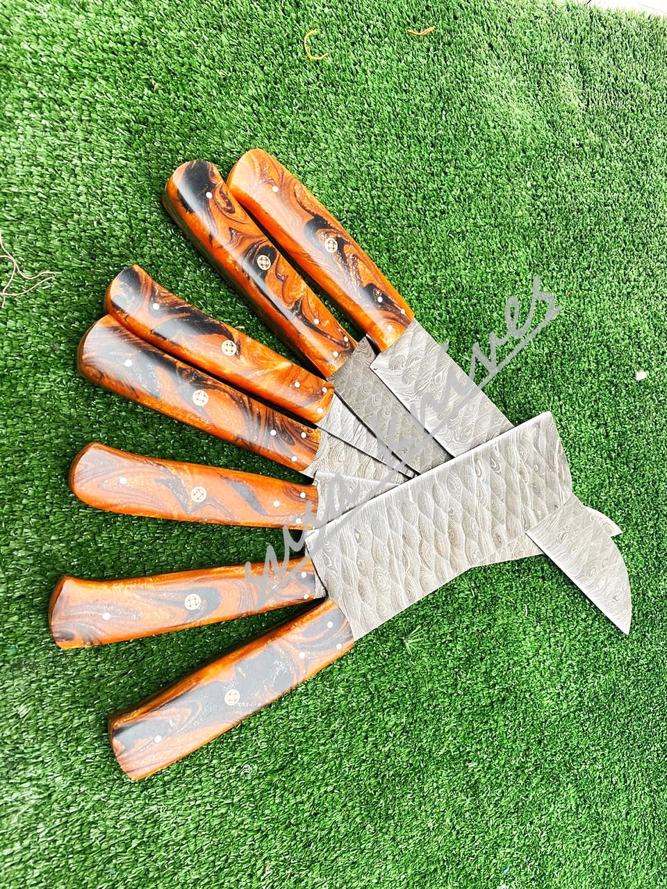 Set Of 7 Beautiful Handmade Damascus Steel Chef Knives With Leather Bag - SUSA KNIVES