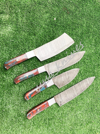 Custom Handmade Damascus Steel Fixed Blade Kitchen Chef Knife Set - SUSA KNIVES