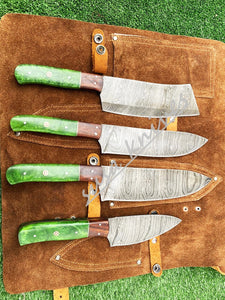 Custom Handmade Damascus Steel Fixed Blade Kitchen Chef Knife Set - SUSA KNIVES