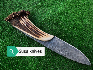 (susa knives)1095 steel hand forged blade  with antler crown handle  free engraving - SUSA KNIVES