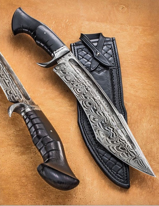 CUSTOM HANDMADE DAMASCUS STEEL BOWIE KNIFE - SUSA KNIVES