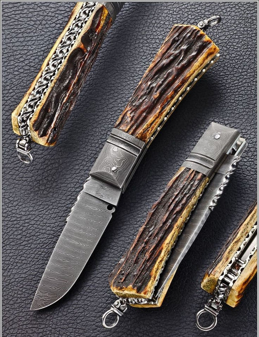HANDMADE DAMASCUS STEEL POCKET KNIFE - SUSA KNIVES