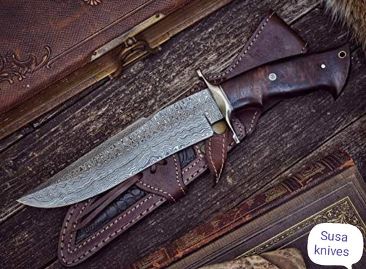 HANDMADE DAMASCUS STEEL BOWIE KNIFE - SUSA KNIVES