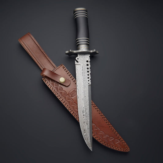 Damascus Steel Hunting Knife + Pouch Handcrafted Knife - SUSA KNIVES