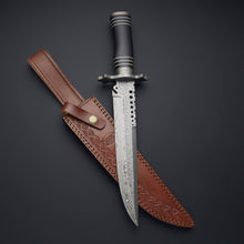 Load image into Gallery viewer, Damascus Steel Hunting Knife + Pouch Handcrafted Knife - SUSA KNIVES
