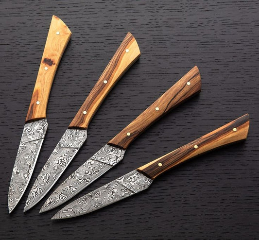 DAMASCUS STEEL 4 PCS STEAK KNIVES SET - SUSA KNIVES