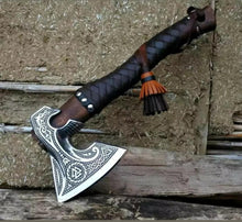 Load image into Gallery viewer, Viking Axe Hand Forged Battle ready beautiful gift for him gift axe for groomsman Handmade Custom Axe, Gift for father, anniversary gift, - SUSA KNIVES
