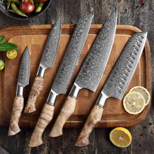 Load image into Gallery viewer, Damascus Chef Knife 5 Pc Set - Best Gift - Damascus Kitchen Knives Set High Quality Steel Perfect Gift for love - Free Gift Leather Sheath - SUSA KNIVES
