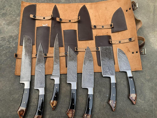 7 pieces handmade damascus steel chef knife set - SUSA KNIVES