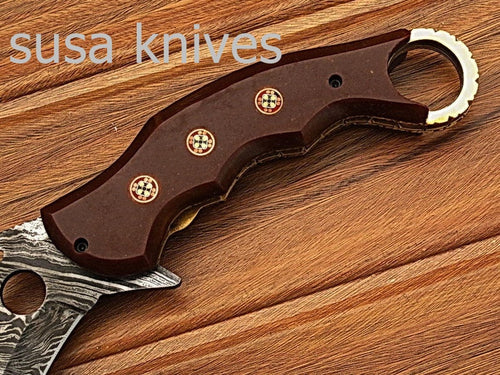 Custom crafted Hand Made Damascus Steel Krambit Folding Knife/pocket knife/valentine gift/gift for him/gift for her - SUSA KNIVES