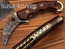 Load image into Gallery viewer, Custom crafted Hand Made Damascus Steel Krambit Folding Knife/pocket knife/valentine gift/gift for him/gift for her - SUSA KNIVES
