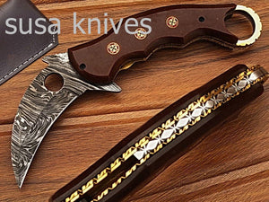 Custom crafted Hand Made Damascus Steel Krambit Folding Knife/pocket knife/valentine gift/gift for him/gift for her - SUSA KNIVES