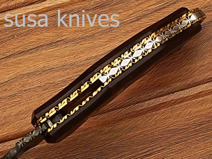 Custom crafted Hand Made Damascus Steel Krambit Folding Knife/pocket knife/valentine gift/gift for him/gift for her - SUSA KNIVES