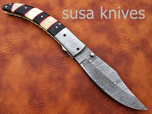 Hand Made Damascus Steel Hunting knife/Pocket Knife/Anniversary gift/gift for him/Birthday gift/gift for her - SUSA KNIVES